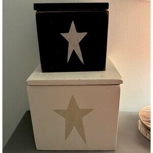 VTG Stacking Nesting Boxes Wooden Americana Primitive Country Folk Art Door Lids